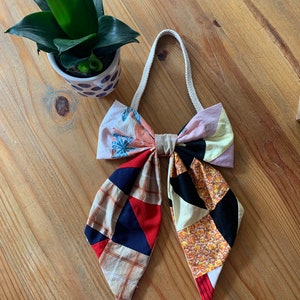 Large Quilted Bow Wall Décor | Vintage Quilt Top Oversized Fabric Bow