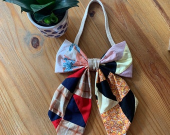 Large Quilted Bow Wall Décor | Vintage Quilt Top Oversized Fabric Bow