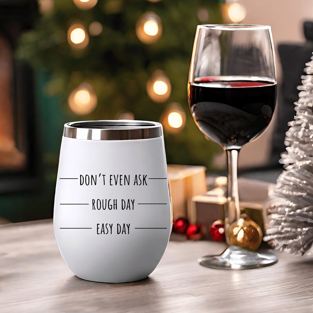 Stemless Wine Glass Personalised engraved 500ml easy day rough day Stemless Wine Glass Personalised engraved 500ml easy day rough day