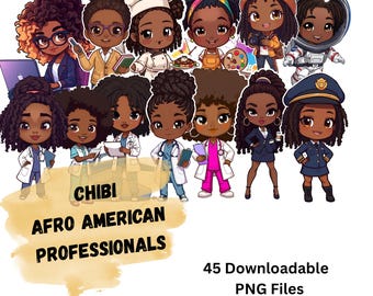Chibi Black Girl Boss Clip Art: Professional Women PNG Files (Digital Download)