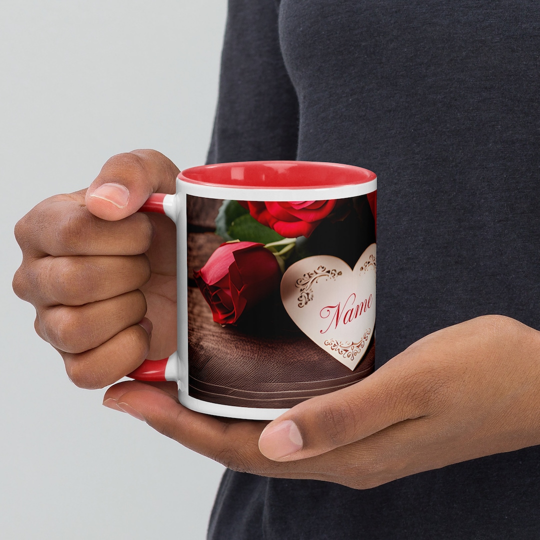 Personalized Valentine Coffee Mug, Red Handle and Interior Cup ...