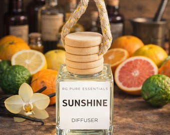 Sunshine Essential Oil Car Diffuser, Hanging Car Air Freshener, Natural Car Scent, Citrus Floral Diffuser, Aromatherapy Car Gift for Her