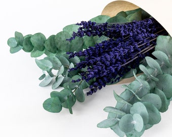 Pacote de eucalipto para banho médio - Buquê de eucalipto pendurado - Buquê de eucalipto azul preservado - Lavanda de eucalipto -