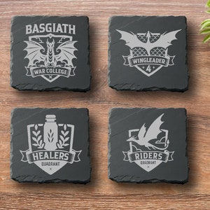 FOURTH WING Inspired Slate Coasters | Iron Flame Engraved Coaster | Gifts for Her | Gifts for Them | Engraved Gifts | Book Lovers | Set of 4