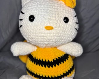 Crochet cat plushie kitty hello stuffed animal toy for kids and adults