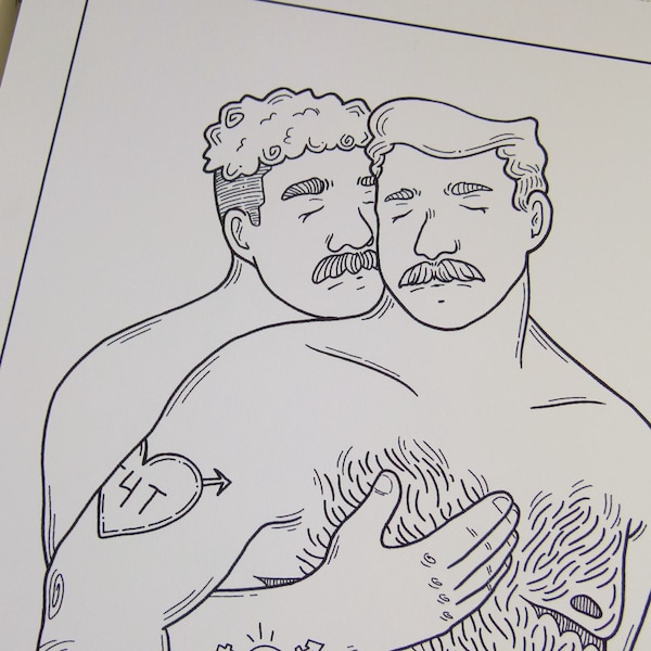 T4T Affection | Trans Art Print | Queer LGBTQ Transgender Gay Couple Drawing