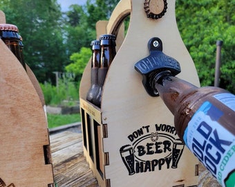 Personalized Wooden Beer Carrier with Bottle Opener