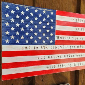 Handmade Rustic Wooden American Flag Wall Art (30.25x15.75 inches)