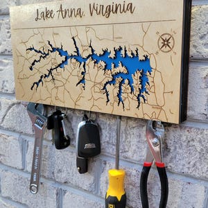 Magnetic Key Holder For Wall, Custom Wooden Location Map