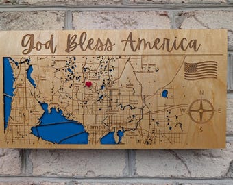 Magnetic Key Holder For Wall, Custom Wooden Location Map