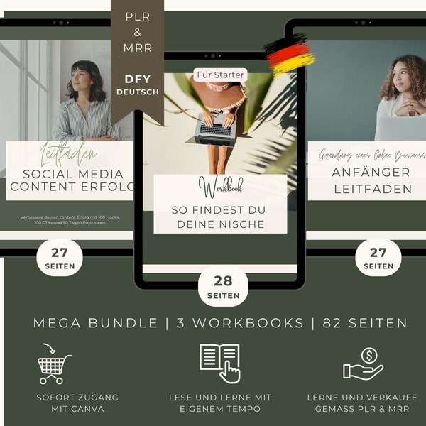 EBook Bundle Médias sociaux, affaires en ligne et recherche de niches | Modèle Canva comme guide comprenant les droits de revente principale et le PLR | Fini pour toi