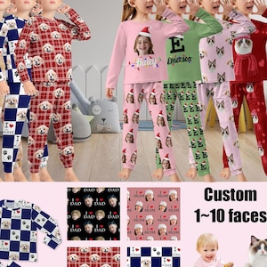 Anpassad ansiktspyjamas för barn, personlig ansiktspyjamas, pyjamasset för pojkar och flickor, fotopyjamas, present till son och dotter
