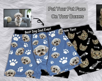 Custom Dog Face Underwear, Personalized Pet Boxer, Funny Cute Cat Face Paw Boxer Briefs, Dog Dad Ever Gift, Gift for Pet Lover Cat Dad