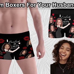 Calzoncillos bóxer personalizados con cara, bóxers personalizados con la frase "Lo lamí, así que es mío" con foto de la cara, regalo de boda original para el novio, ropa interior con foto.