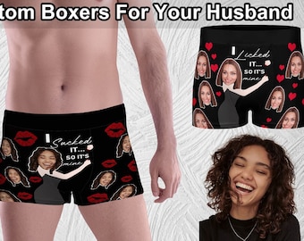 Personalized Face Boxer Briefs, Custom I licked It So Its Mine Boxers with Face Photo, Crazy Wedding Gift For Groom, Picture Underwear