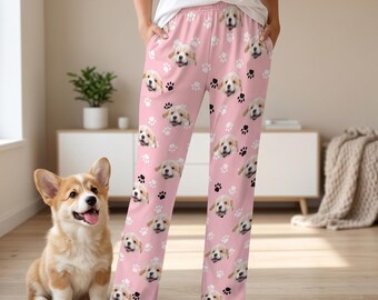 Custom Pet Face Pajama Pants, Personalized Photo PJ Bottoms for Pet Lover