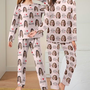 Benutzerdefiniertes Gesichtspyjama-Set, personalisiertes Gesichtsbild-Pyjama-Top Hose, Foto-PJ-Set, beste Mutter aller Zeiten PJs, Liebesmutterhose, Muttertagsgeschenk