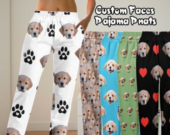 Custom Pet Faces Pajama Pants, Personalized Dog Photo PJ Pants, Cat Picture Pajamas for Women Men, Gift for Dog Dad Dog Mom Pet Lover