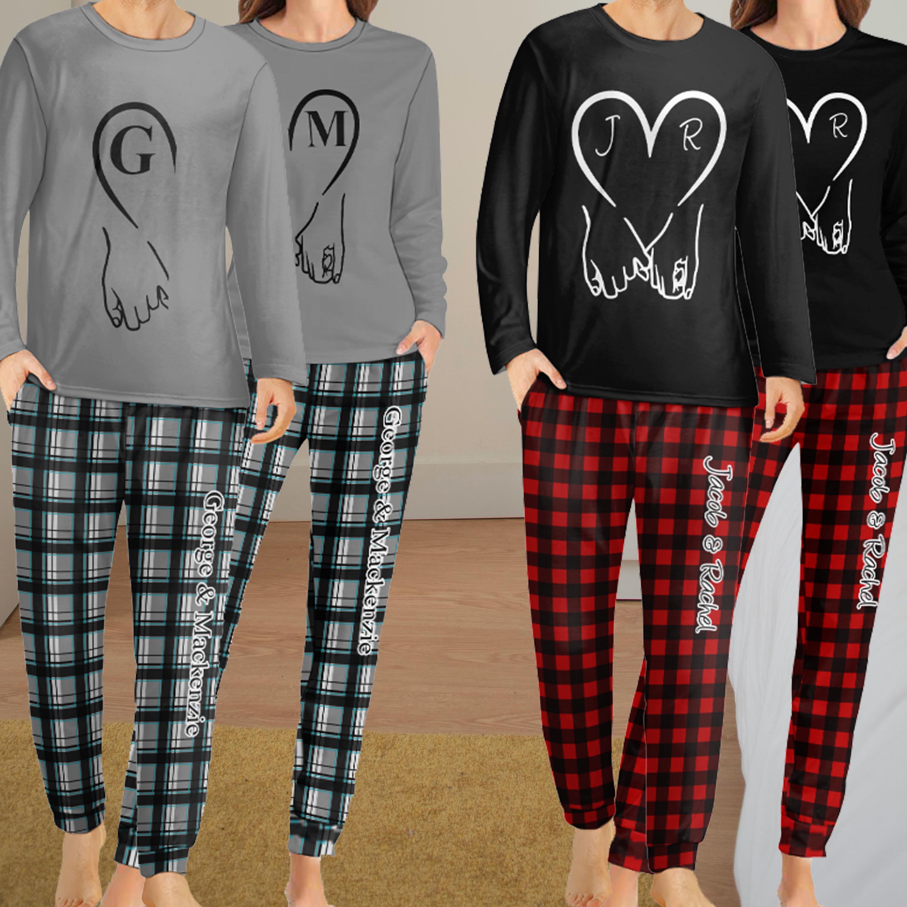 Custom Couples Pajamas, Personalized Matching Pajamas Sets for Couples, Pinky Promise Heart Pajamas with Name Initials, Valentines Day Gift