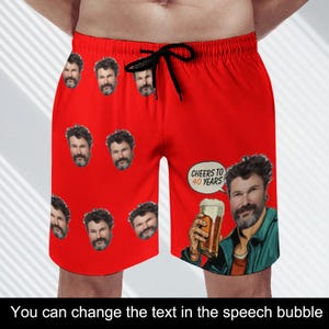 Custom Face Beach Shorts, Face Photo Swim Trunks, Personalized Picture Swimwear, Mens Quick Dry Swim Suit with Pockets, Bachelor party Gift image 4