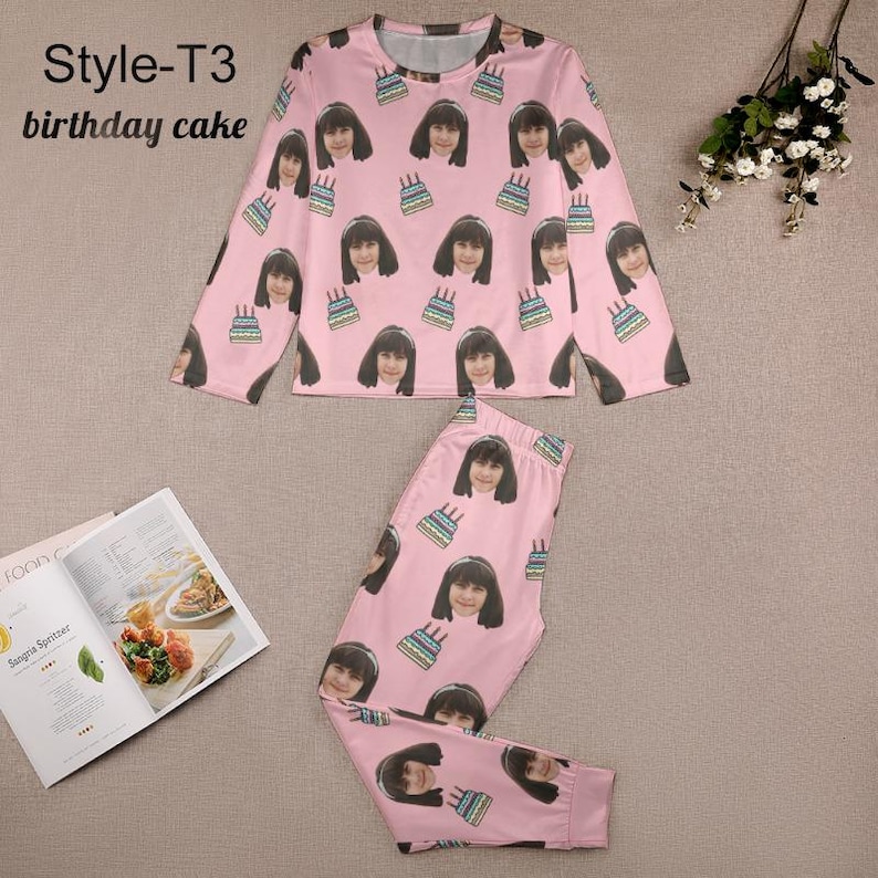 Julpyjamas för familjen, pyjamasset med personliga ansikten, långärmad topp och nederdel med personlig bild, pyjamasbyxor för barn och vuxna Style - T3