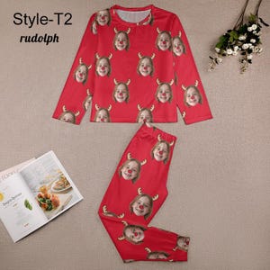 Julpyjamas för familjen, pyjamasset med personliga ansikten, långärmad topp och nederdel med personlig bild, pyjamasbyxor för barn och vuxna Style - T2