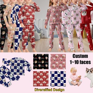 Custom Face Pajamas Set For Kid, Personalized Dog Face Pajama Set Top Pants, I Love Mom Pajamas, Photo Pajama Pants, Gift For Son / Daughter