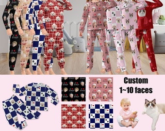 Custom Face Pajamas Set For Kid, Personalized Dog Face Pajama Set Top Pants, I Love Mom Pajamas, Photo Pajama Pants, Gift For Son / Daughter