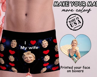 Custom Boxers For Husband, I Love My Wife Boxer Briefs, Funny Underwear With Faces, Personalized Funny Gift for Boyfriend, Wedding Gift