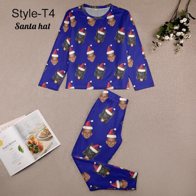 Julpyjamas för familjen, pyjamasset med personliga ansikten, långärmad topp och nederdel med personlig bild, pyjamasbyxor för barn och vuxna Style - T4