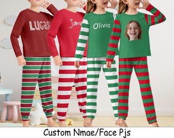 Christmas Name Pajamas, Custom Name or Face Pajamas, Personalized Pajamas Set for Kids Children Adults, Matching Family Pjs