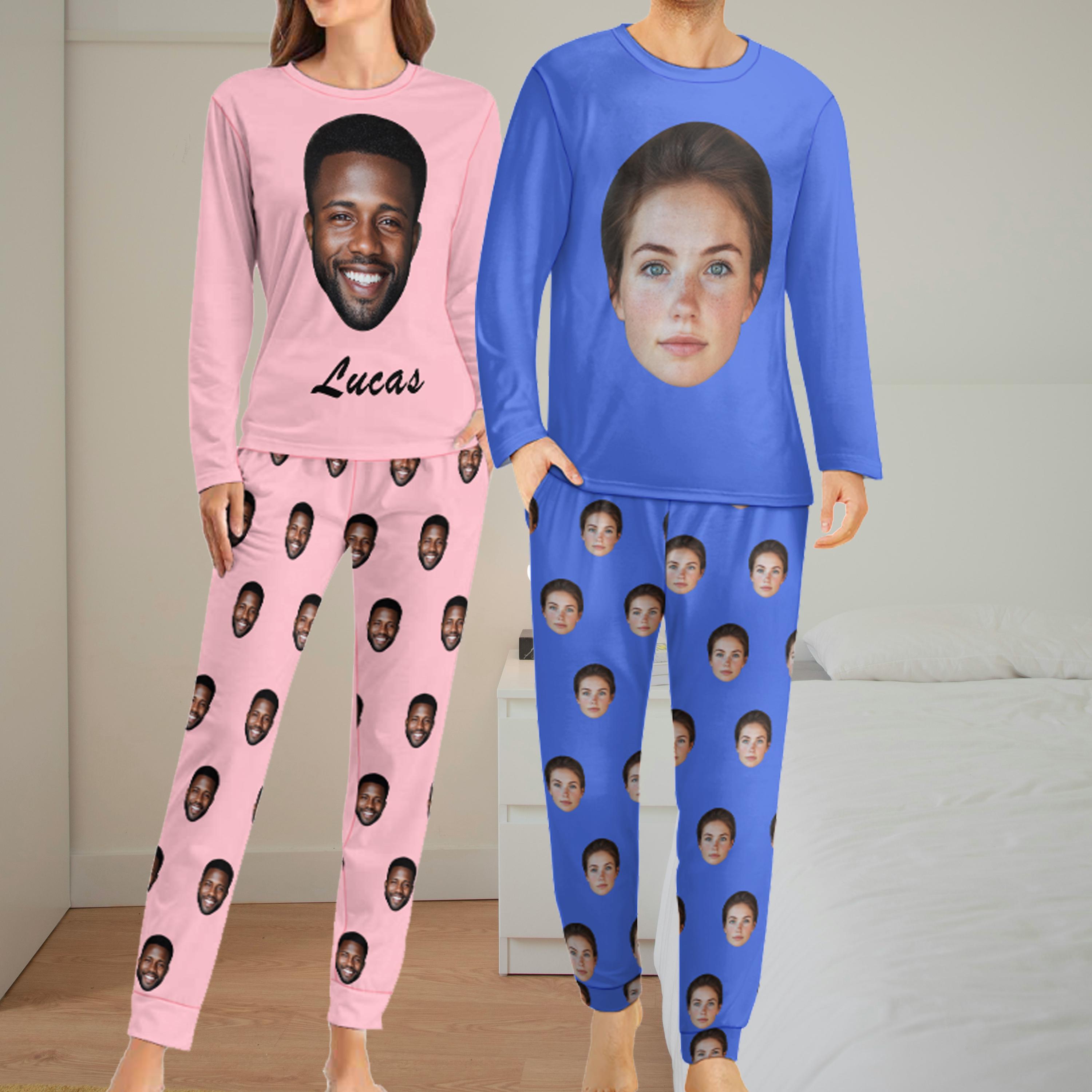 Kustima Pantalon Pyjama Homme Personnalisable Bas De Pyjama Homme Drôle Personnalisée Pantalon De Nuit Long Avec Photo, Visage, Texte Ensemble Assorti Pour Couple– Cadeau Personnalisé Pour Femme