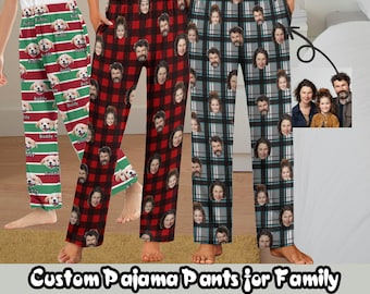 Personalized Photo Pajama Pants for Men Women Kids, Custom Picture PJ Bottoms, Family Face Pajamas, Cat Dog Pet Face Pants, Christmas Gift