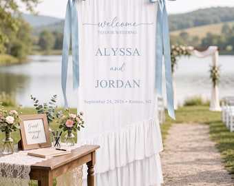 Custom Wedding Welcome Sign, Fabric Welcome Sign, Ruffled Chiffon Wedding Banner, Personalized Wedding Decor, Wedding Reception Banner