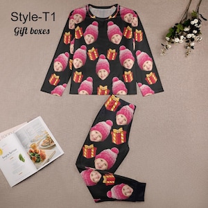 Julpyjamas för familjen, pyjamasset med personliga ansikten, långärmad topp och nederdel med personlig bild, pyjamasbyxor för barn och vuxna Style - T1