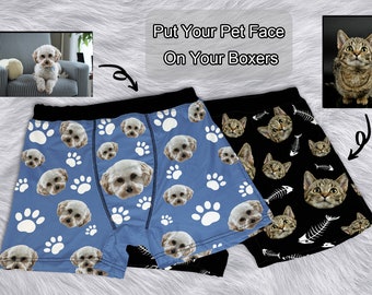 Custom Dog Face Underwear, Personalized Pet Boxer, Funny Cute Cat Face Paw Boxer Briefs, Gift for Him Boyfriend Husband Pet Lover Dog Dad