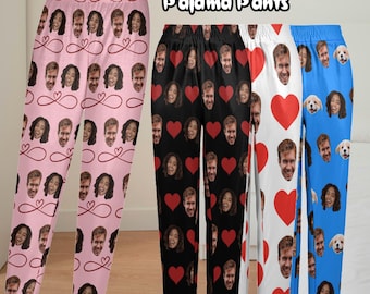 Custom Faces Pajama Pants for Couple, Personalized Couple Matching Photo Pants, Picture Pajamas for Women Men, Gift for Boyfriend Girlfriend
