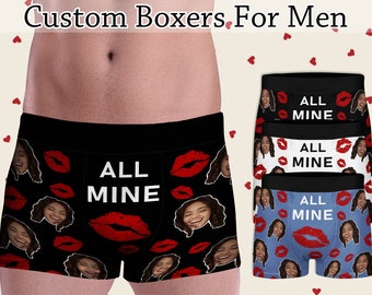 Personalized Face Boxer Briefs, Custom Face Underwear For Boyfriend, Funny Husband Boxers With “ALL MINE”, Birthday Gift For Him