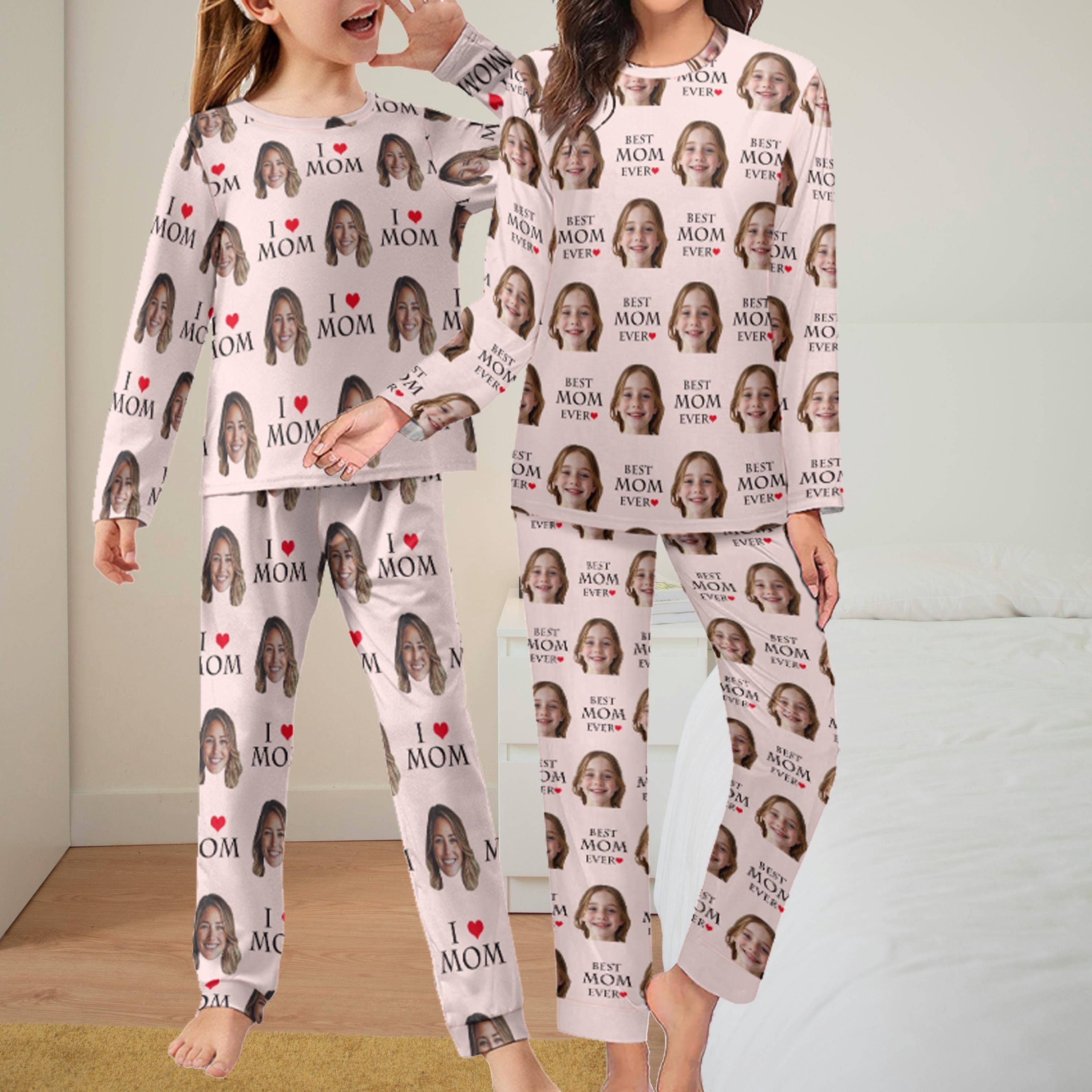Custom Face Pajamas Set, Personalized Face Picture Pajama Top Pants, Photo PJ Set, Best Mom Ever PJs, Love Mom Pants, Mothers Day Gift