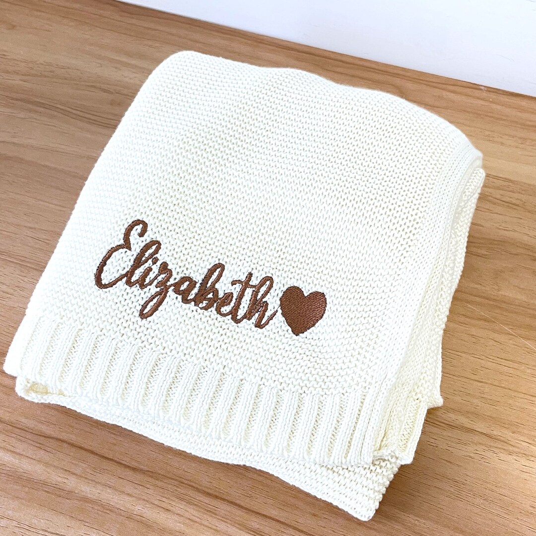 Personalized Knit Baby Blanket Embroidery Gift for Baby Shower Stroller