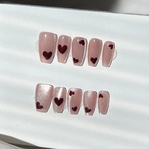 Reusable Love heart Premium Press on Nails Gel Manicure | Fake Nails | Handmade | Press-on nails | Long-lasting | Fragrance Free | A1720