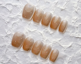 Reusable Short Cateye Press on Nails Gel Manicure | Fake Nails | Handmade | Press-on nails | Long-lasting | Fragrance Free | N-16113