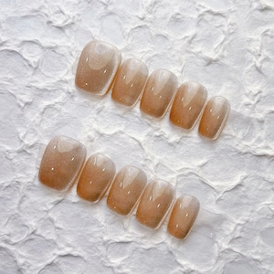 Reusable Short Cateye Press on Nails Gel Manicure | Fake Nails | Handmade | Press-on nails | Long-lasting | Fragrance Free | 1-16113