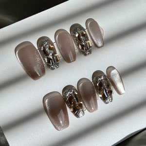 Reusable Diamond Premium Press on Nails Gel Manicure | Fake Nails | Handmade | Press-on nails | Long-lasting | Fragrance Free | A1425