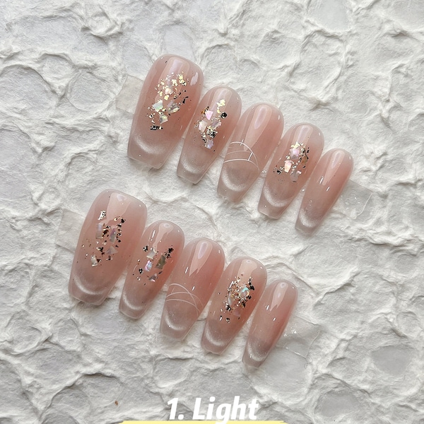 Reusable Pink Cateye Light&Dark Press on Nails Gel Manicure | Fake Nails | Handmade | Press-on nails | Long-lasting | A0948