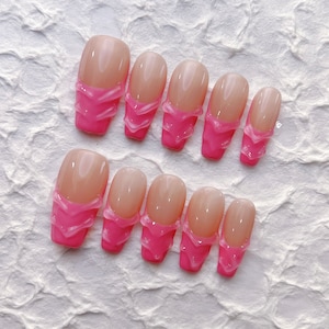 Reusable 3D Hot Pink Press on Nails Gel Manicure | Fake Nails | Handmade | Press-on nails | Long-lasting | Fragrance Free | 1-274