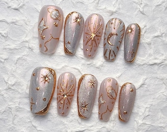 Reusable Greek Mythology Press on Nails Gel Manicure | Fake Nails | Handmade | Press-on nails | Long-lasting | 1-A568