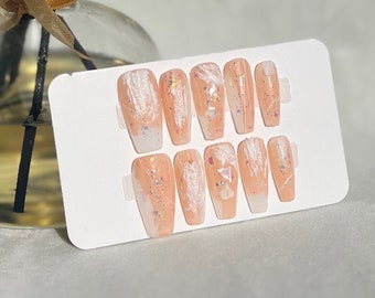 Reusable Bling White Premium Press on Nails Gel Manicure | Fake Nails | Handmade | Press-on nails | Long-lasting | Fragrance Free | N-1628