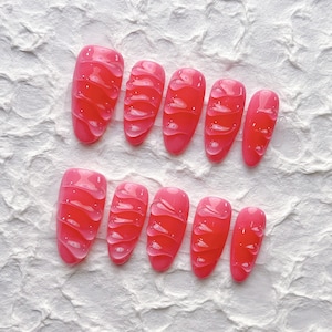 Reusable Y2K Hot Pink Press on Nails Gel Manicure | Fake Nails | Handmade | Press-on nails | Long-lasting | Fragrance Free | 1-323