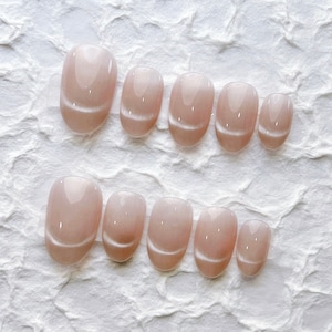 Reusable Cateye French Tip on Nails Gel Manicure | Fake Nails | Handmade | Press-on nails | Long-lasting | Fragrance Free | 1-273